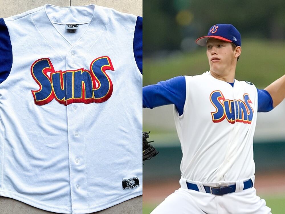 Jacksonville Suns 2000s OT jersey L white blue Kershaw Stanton MiLB vintage